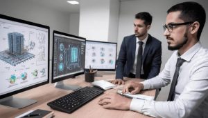 Architekt analizujący model BIM z pomocą AI.