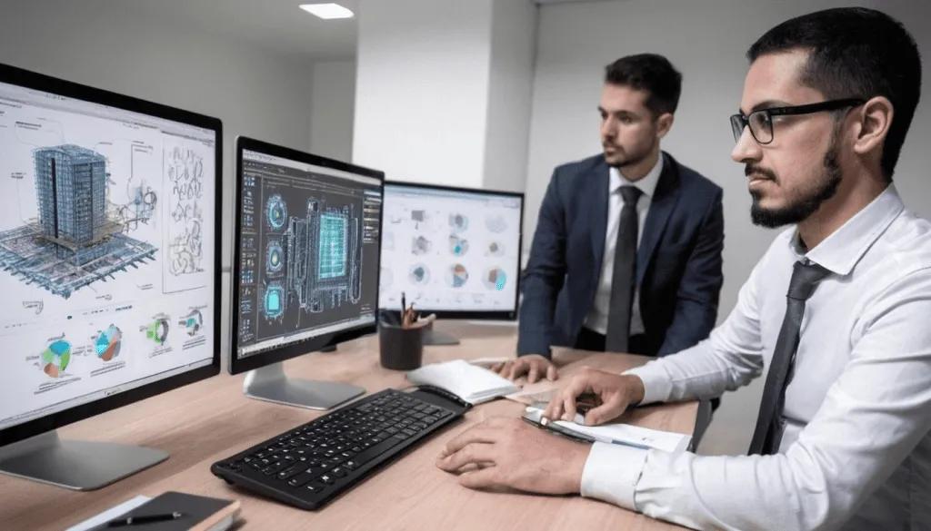 Architekt analizujący model BIM z pomocą AI.