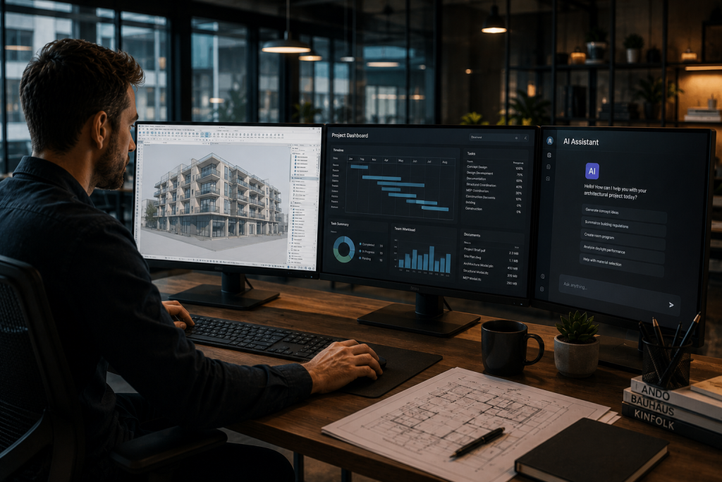 Nowoczesny architekt pracujący z Archicad, BIM i AI